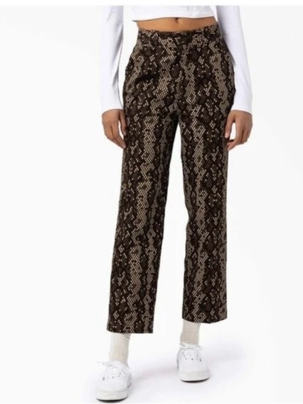 DICKIES - CAMDEN BROWN SNAKESKIN CROPPED TROUSER PANT SZ 10R Streetwear